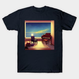 Classic Piano Under the Bright Sky Pianist Life in the Galaxy Space T-Shirt